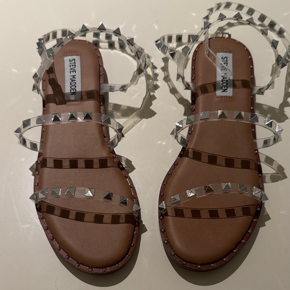 Steve Madden Tan Sandals with Silver Studs